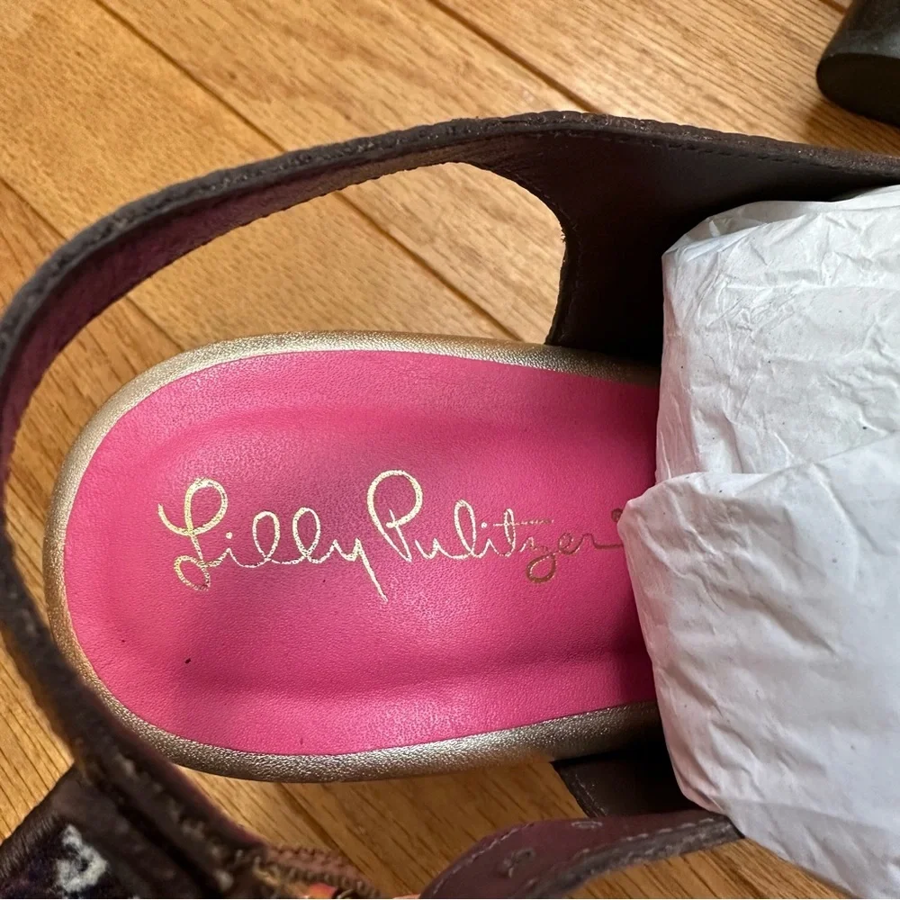 Lilly Pulitzer Callie Wedge Leather Brazilian Brown Womens 7 New